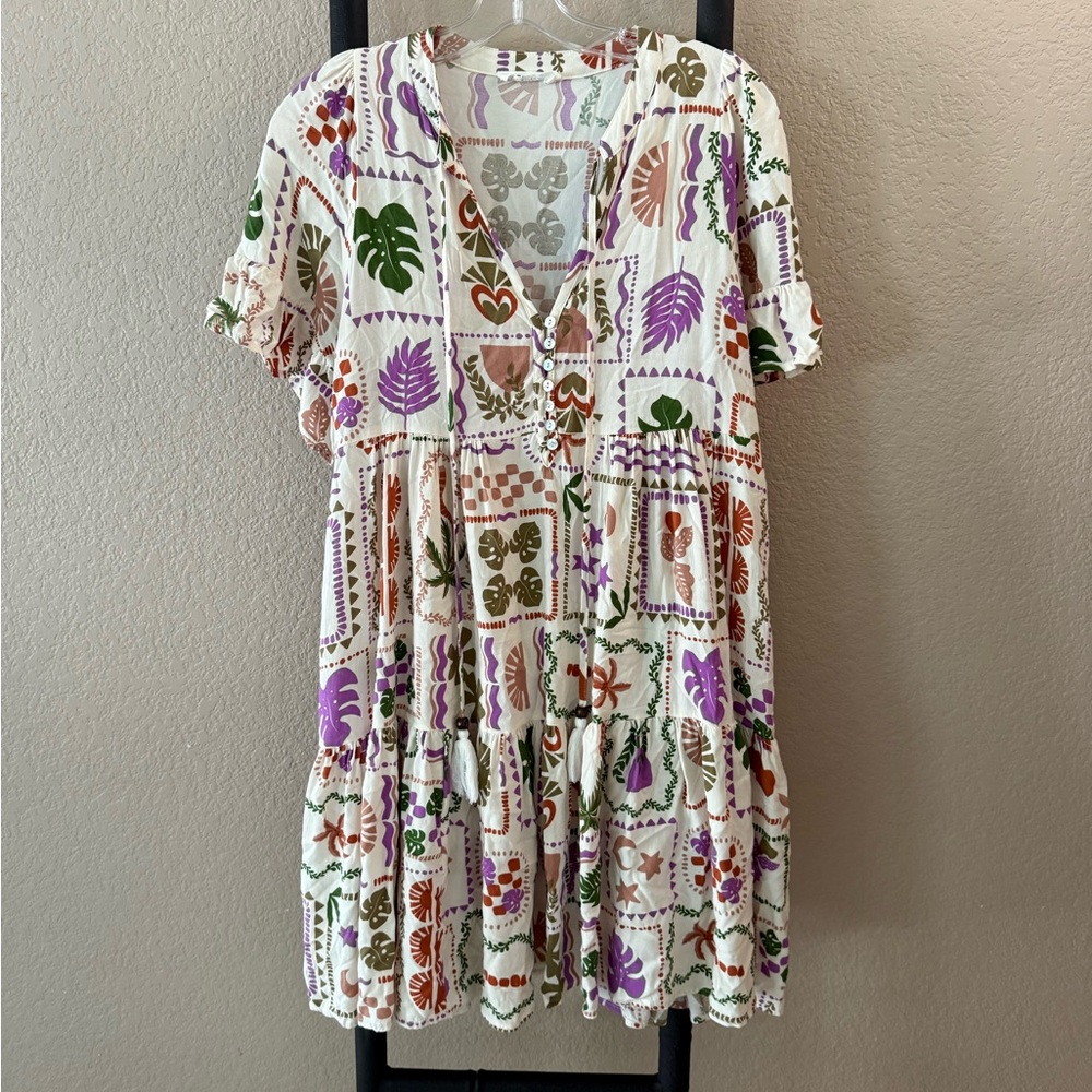 Tropical Print Short Sleeve Dress